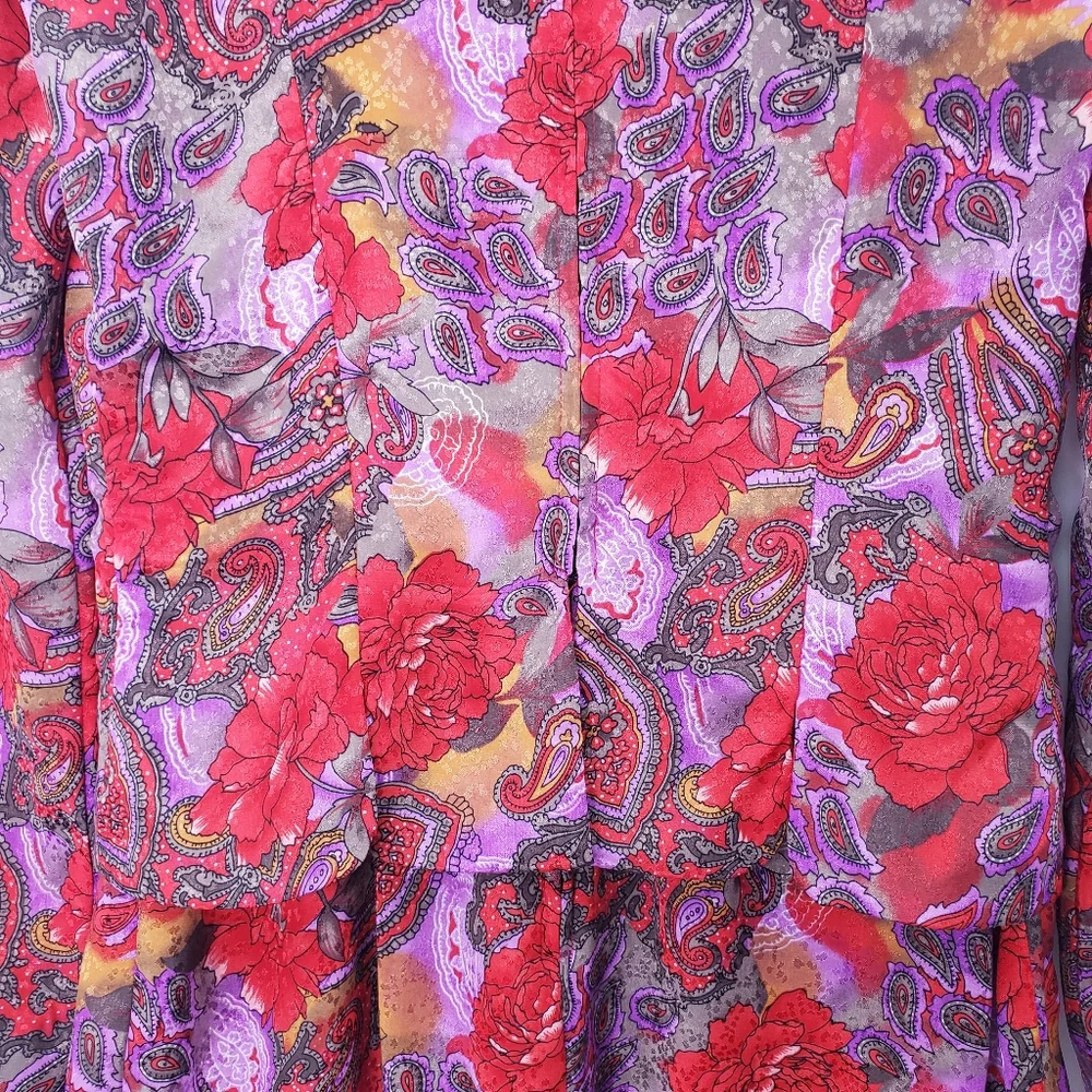 Vintage 80s Maggy Boutique Floral Printed Satin Suit Dress Pearl Buttons - Picture 7 of 9